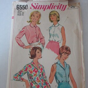 Vintage Simplicity Sewing Pattern,Miss size 10, blouse