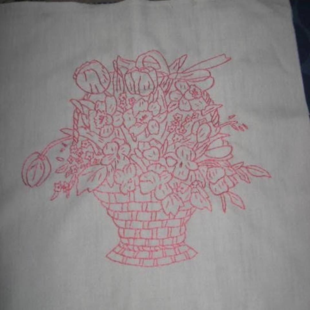 Basket of Flowers Quilt Block, 13 X 13 Done All in Pink Etsy