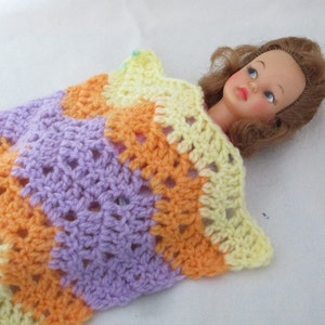 Little Crocheted Afghan for dolls Barbie, Tammy, and other similar size dolls