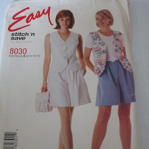 Vintage McCall&#39;s Sewing Pattern, Misses size 8  to 10, shorts and vest