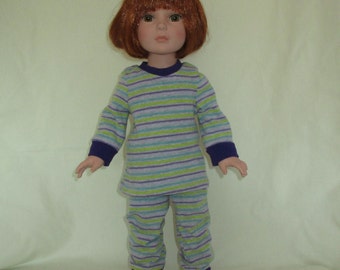 Knit stripped pajamas to fit 18 inch dolls similar to American Girl Dolls
