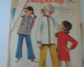 Vintage Simplicity Sewing Pattern, Child size 4, pants, dress and top