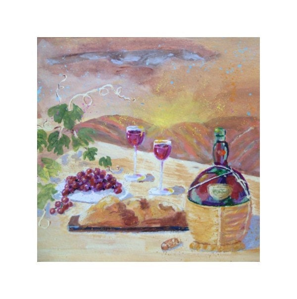 Original Painting ITALIAN SCENE Bread And Wine Art By Etsy
