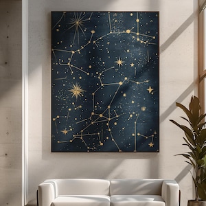 Konstellation Wand Kunst Star Map Print Gold Celestial Poster Anpassbare Nachthimmel Dekor Navy Hintergrund Astrologie Geschenk 8K Ultra Detail