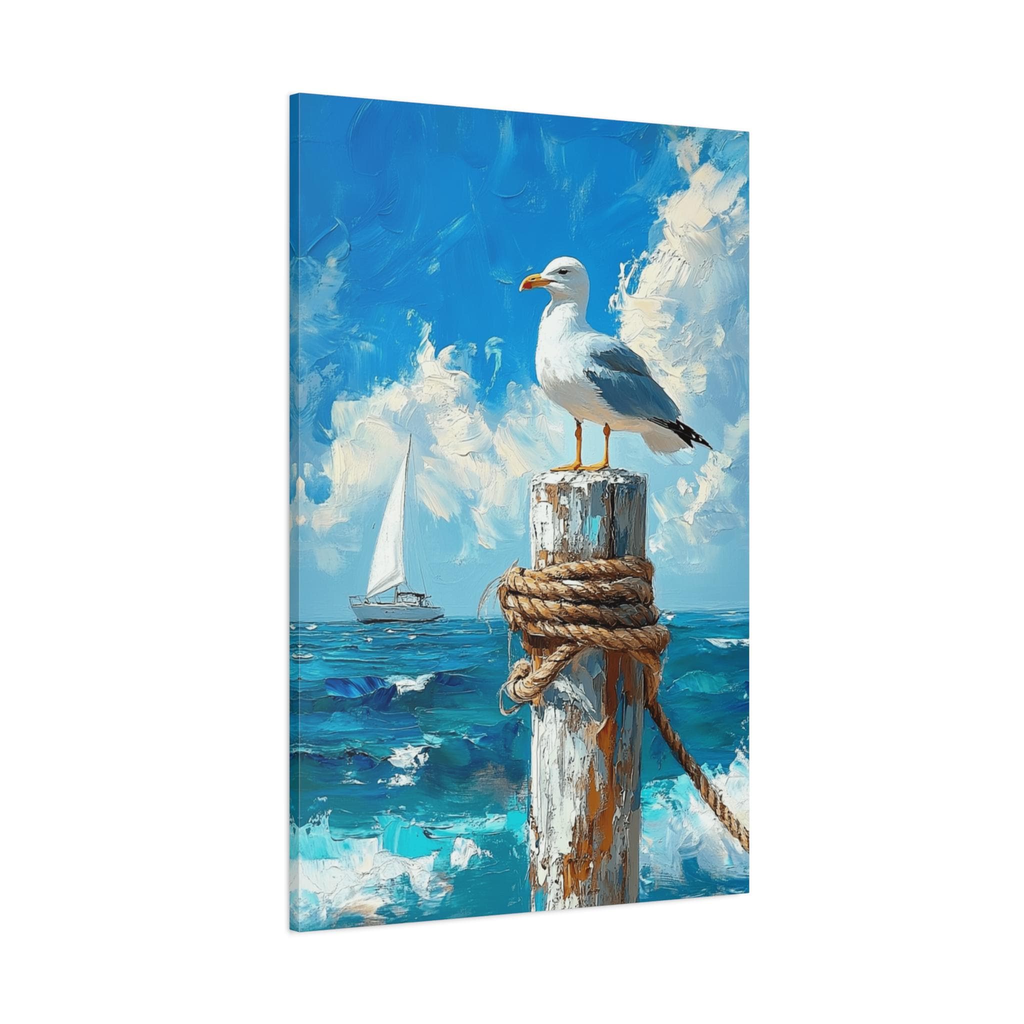 Seagull on Dock Canvas Print Coastal Beach House Wall Art Nautical ...