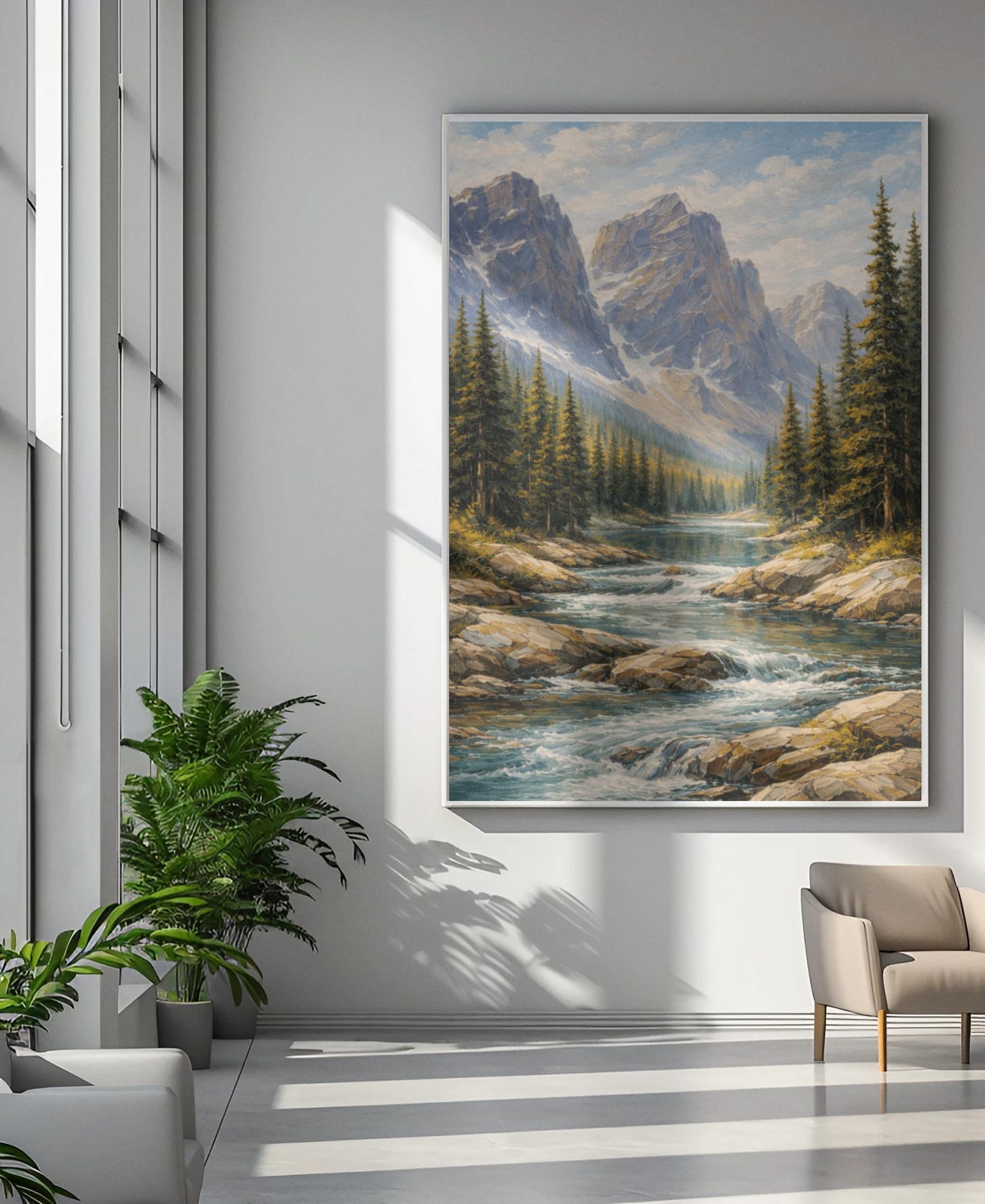 Alpine Mountain River Canvas Print Wilderness Landscape Wall Art Rustic ...