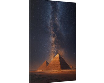 星空の下の古代エジプトのピラミッド キャンバス壁アート 天の川銀河の