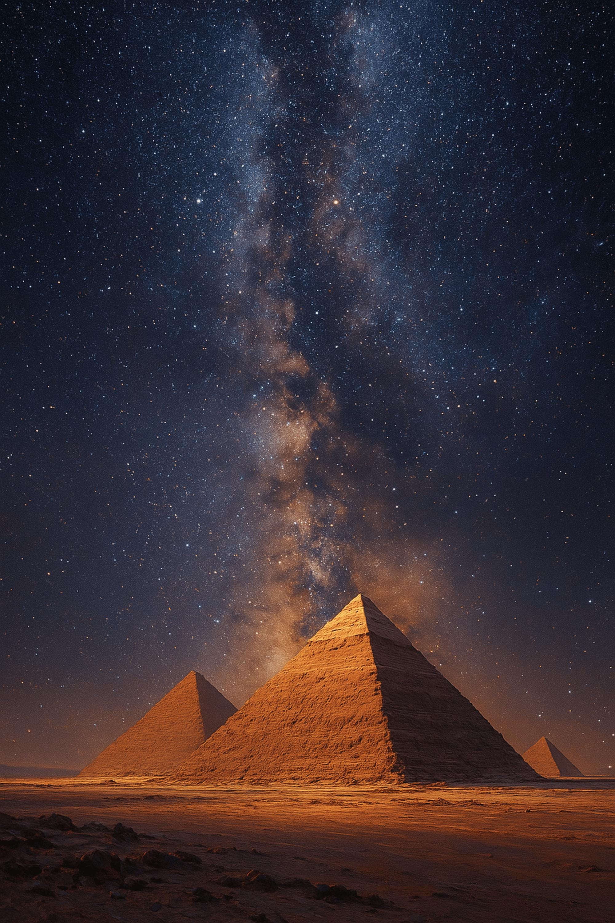 星空の下の古代エジプトのピラミッド キャンバス壁アート 天の川銀河の 