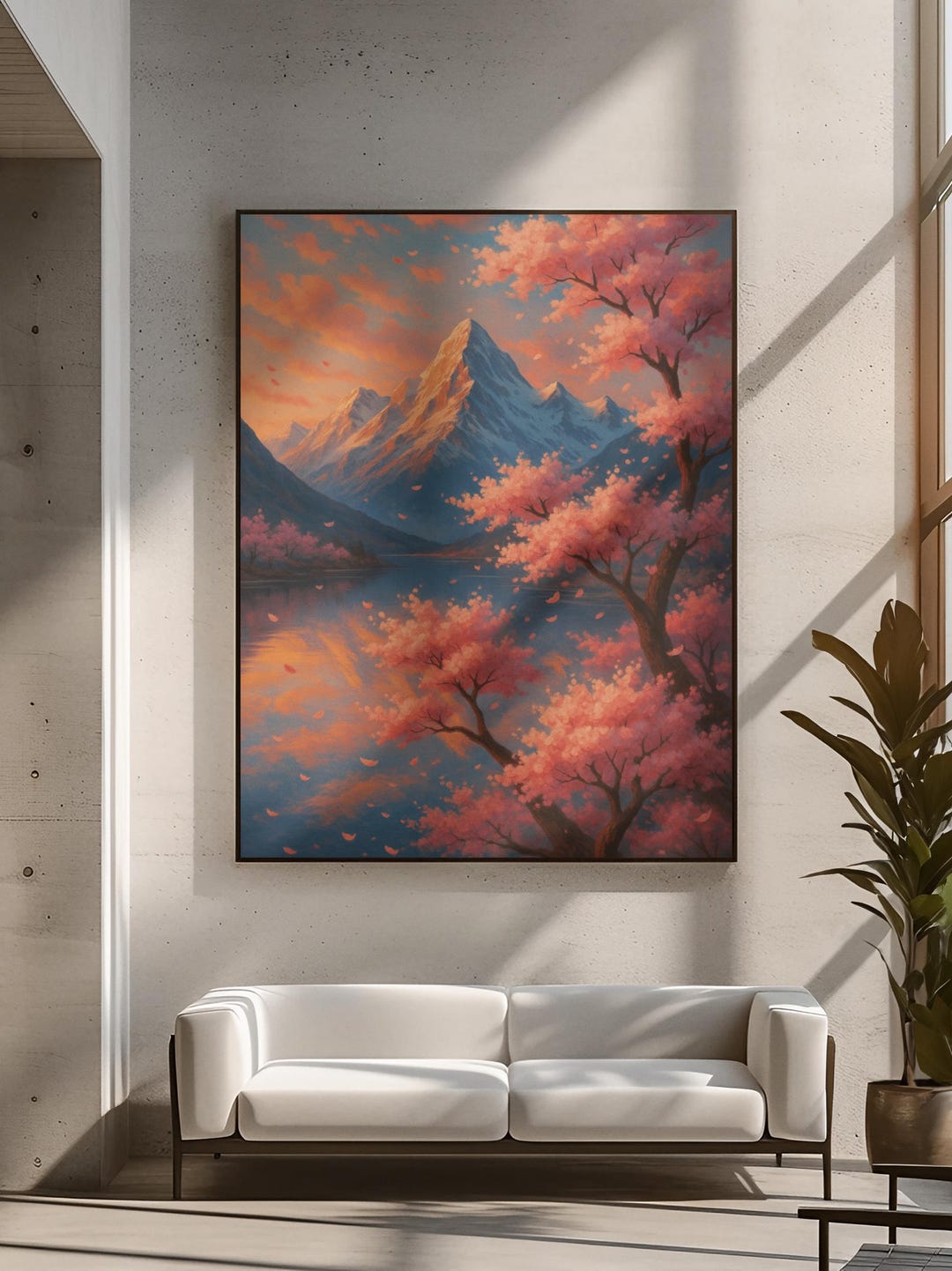 Japanese Cherry Blossom Canvas Print Zen Mountain Landscape Wall Art ...