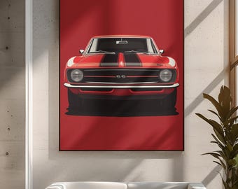 Red Muscle Car Canvas Print Abstract Classic Auto Wall Art Vintage Automotive Painting Garage Racing Car Decor Retro Car Inspired Artwork