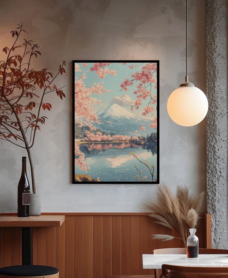 Mount Fuji Canvas Print Japanese Ukiyo-e Cherry Blossom Wall Art ...