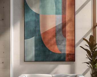 Geometric Abstract Canvas Print Teal Rust Mid Century Modern Wall Art Bold Contemporary Painting Living Room Office Retro Decor Shape Canvas