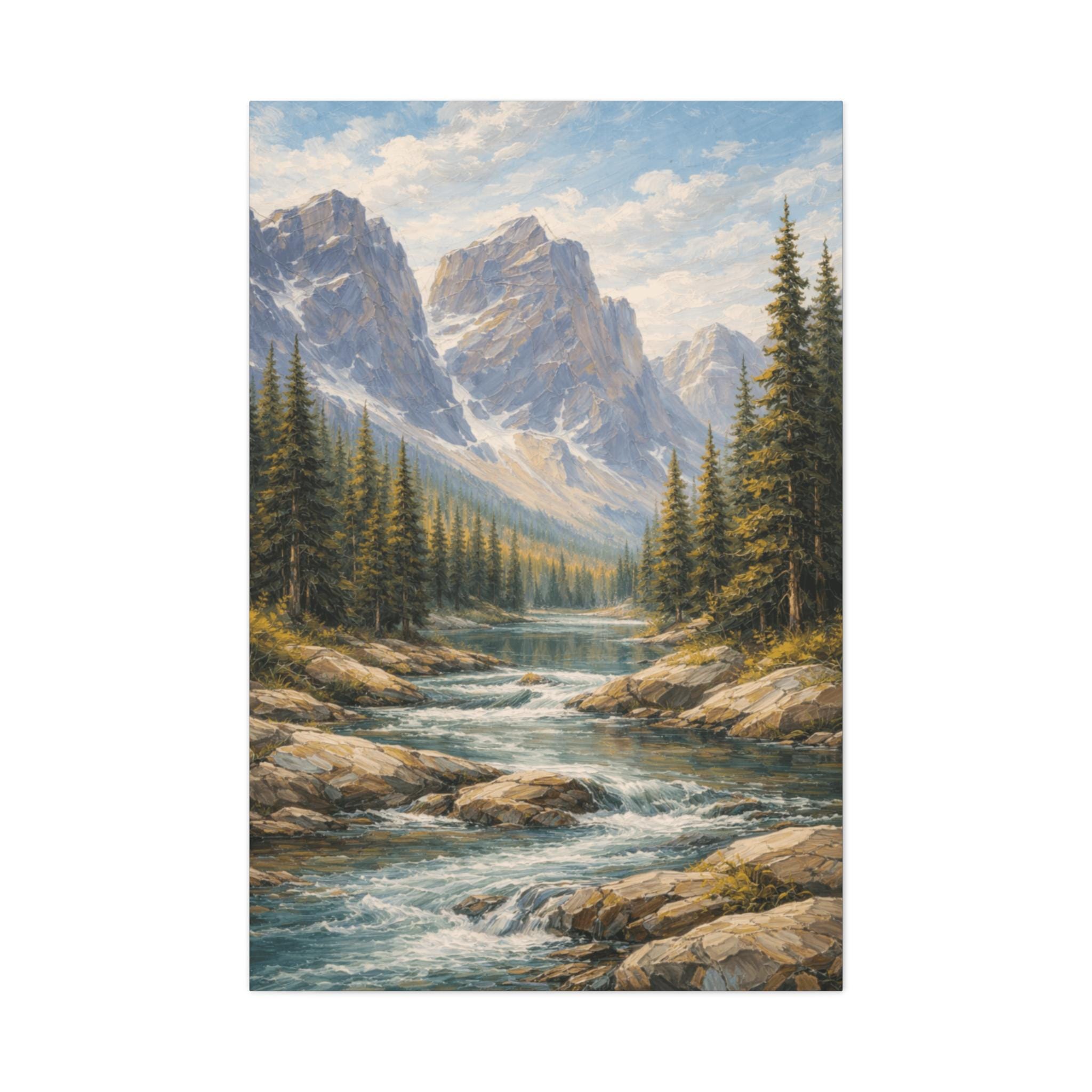 Alpine Mountain River Canvas Print Wilderness Landscape Wall Art Rustic ...