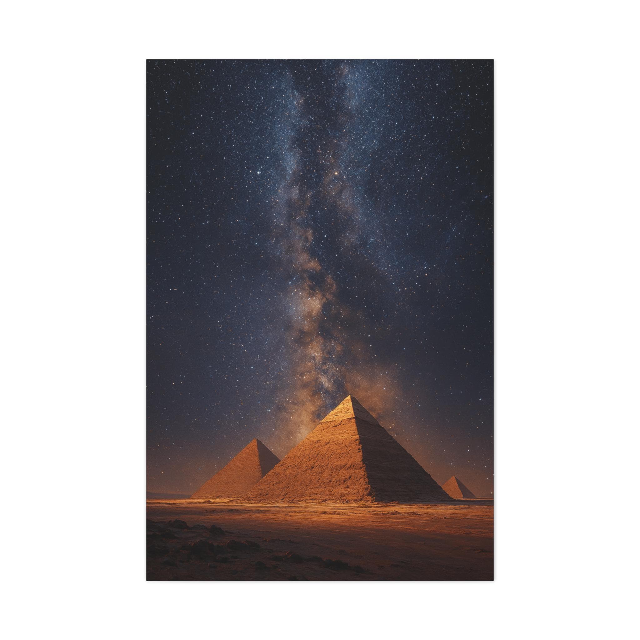 星空の下の古代エジプトのピラミッド キャンバス壁アート 天の川銀河の
