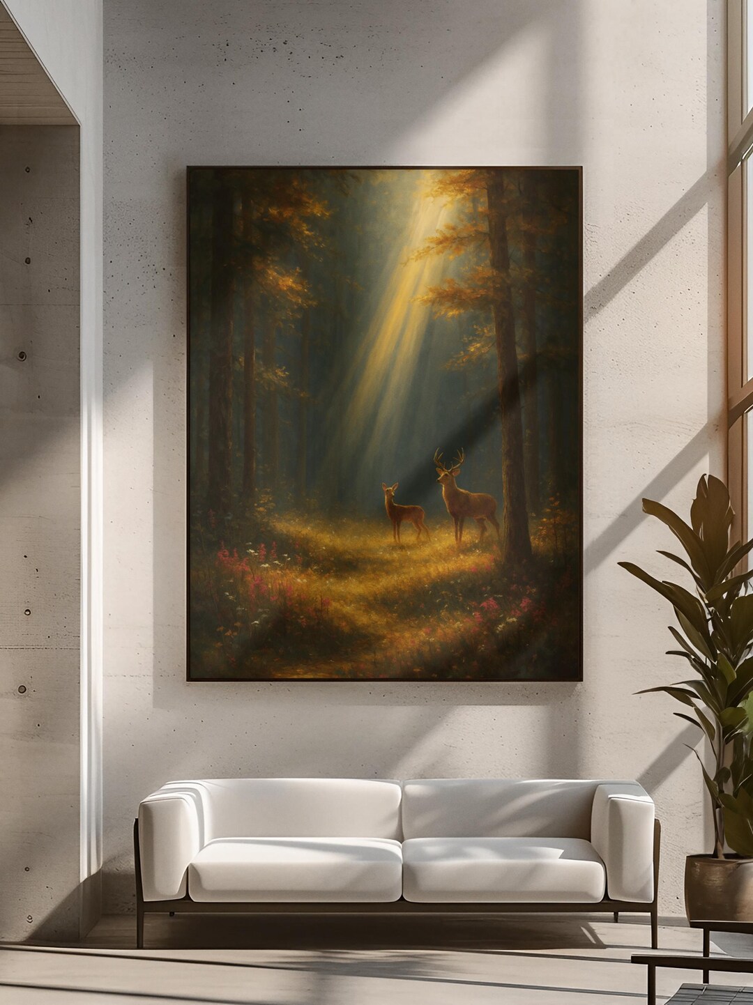 Deer Canvas Wall Art Nature Decor Forest Painting Woodland Wildlife Art ...