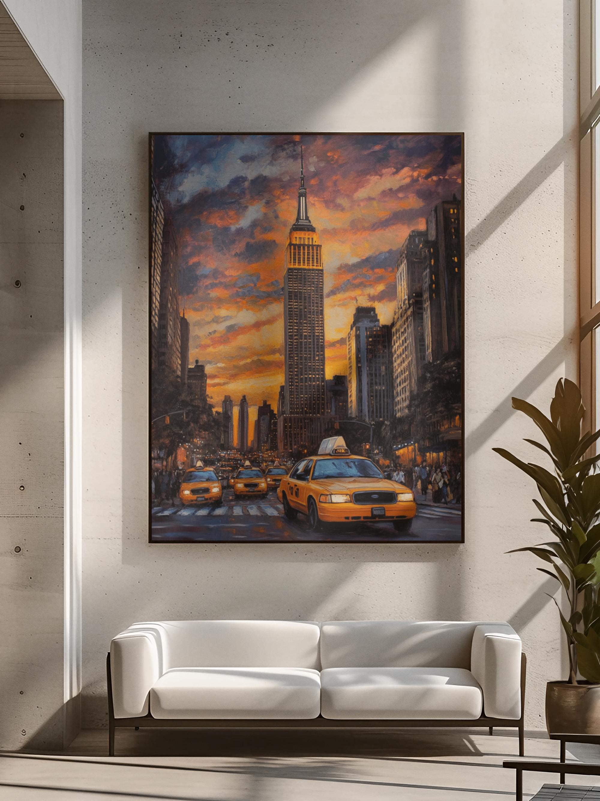 NYC Yellow Taxi Canvas Print Manhattan Skyline Urban Wall Art New