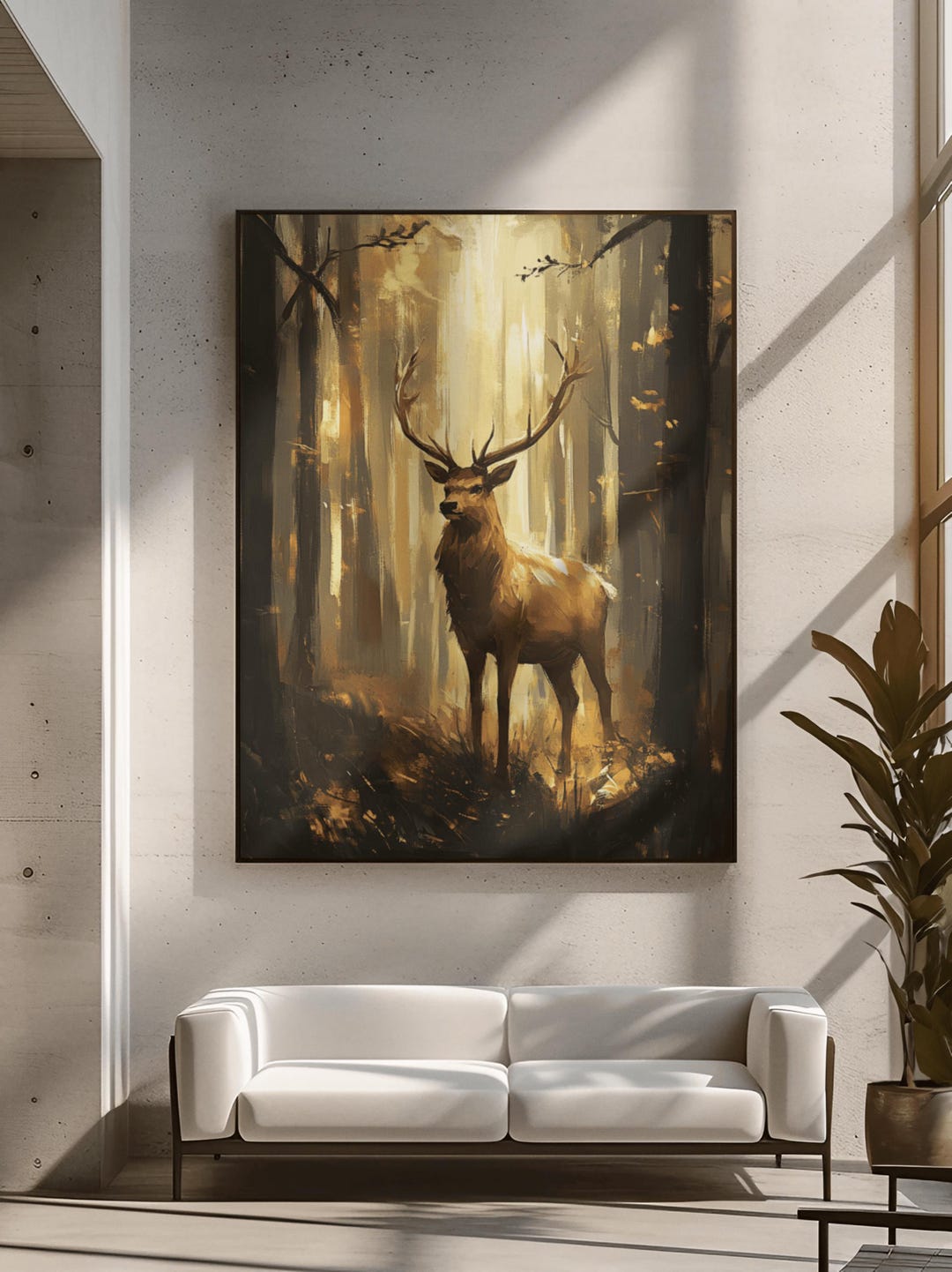 Deer Oil Painting Forest Wildlife Wall Art Buck Portrait Canvas Nature ...