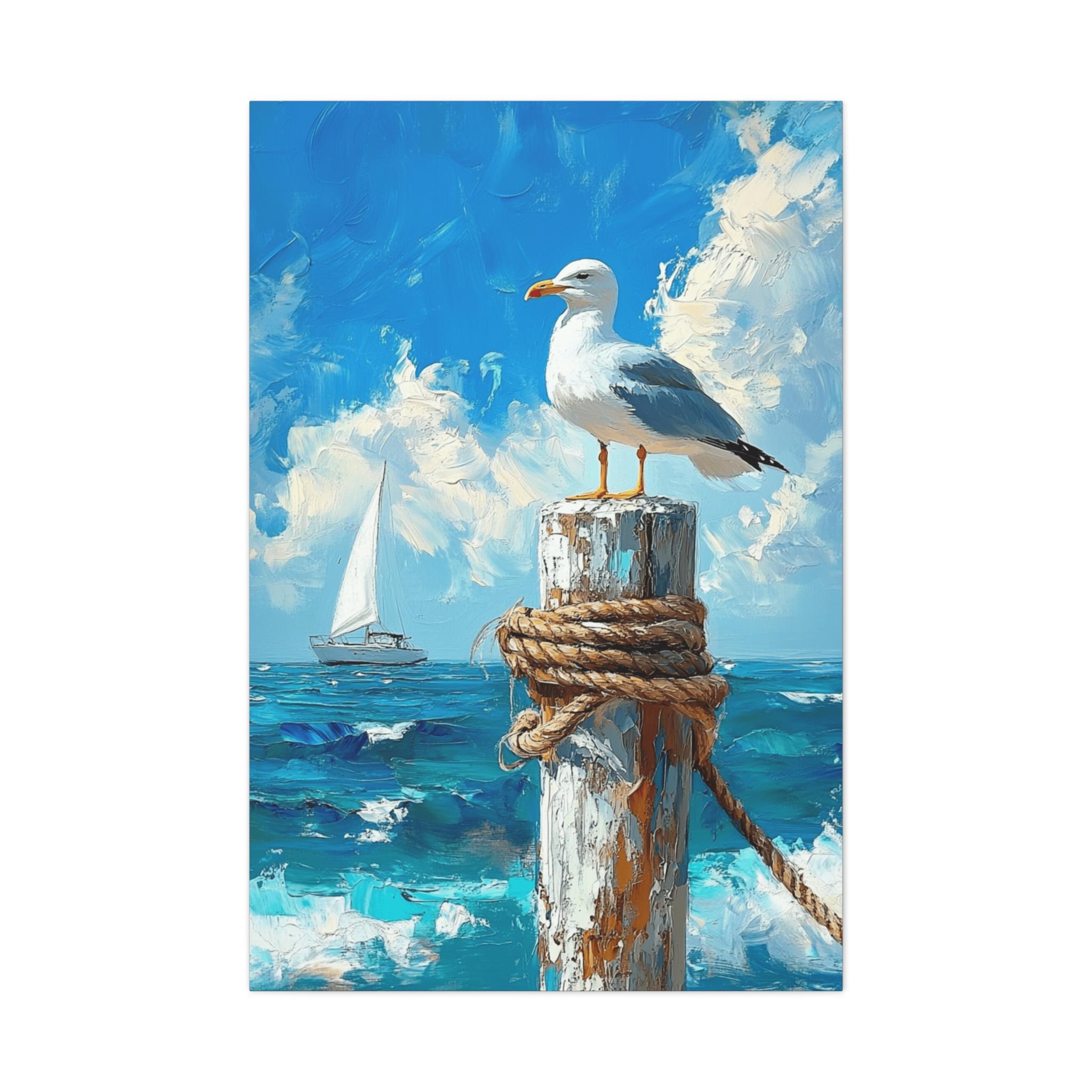 Seagull on Dock Canvas Print Coastal Beach House Wall Art Nautical ...