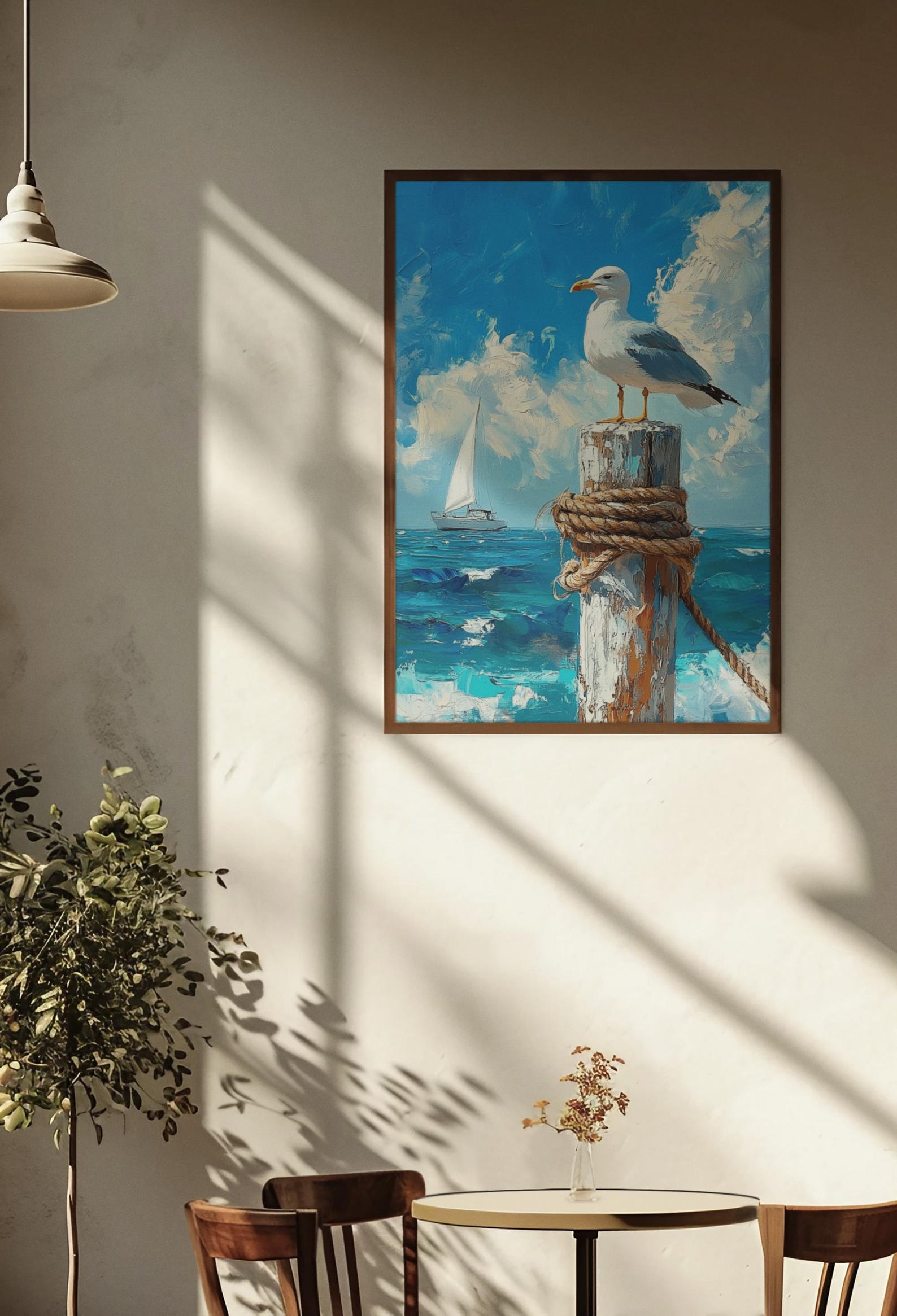 Seagull on Dock Canvas Print Coastal Beach House Wall Art Nautical ...