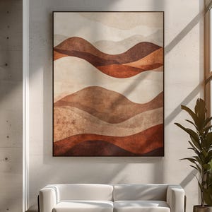 Abstract Mountain Wall Art Earth Tone Canvas Print Walnut Brown Terracotta Beige Minimalist Landscape Modern Decor Hand Painted Texture