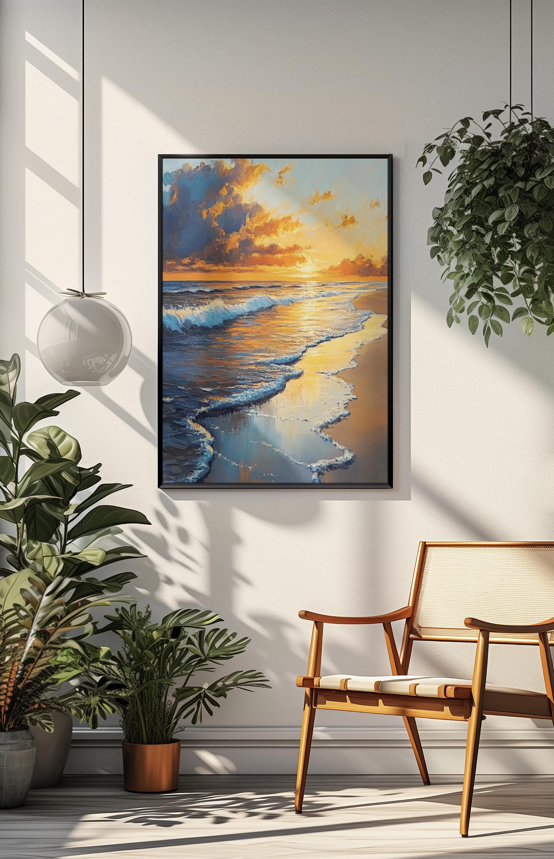 Sunset Beach Canvas Print Coastal Seascape Wall Art Ocean Sunset ...