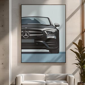 Black Luxury Car Canvas Print - Modern Automotive Wall Art - Bold Garage Office Man Cave Mercedes Style Decor