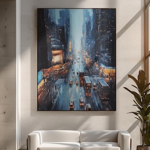 City Night Lights Canvas Print - Urban Dynamic Cityscape Wall Art - Modern Skyline Streets Buildings Glow Decor