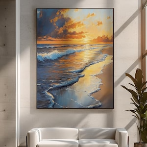 Sunset Beach Canvas Print Coastal Seascape Wall Art Ocean Sunset Painting Nautical Beach House Decor Tropical Paradise Inspired Artwork Gift