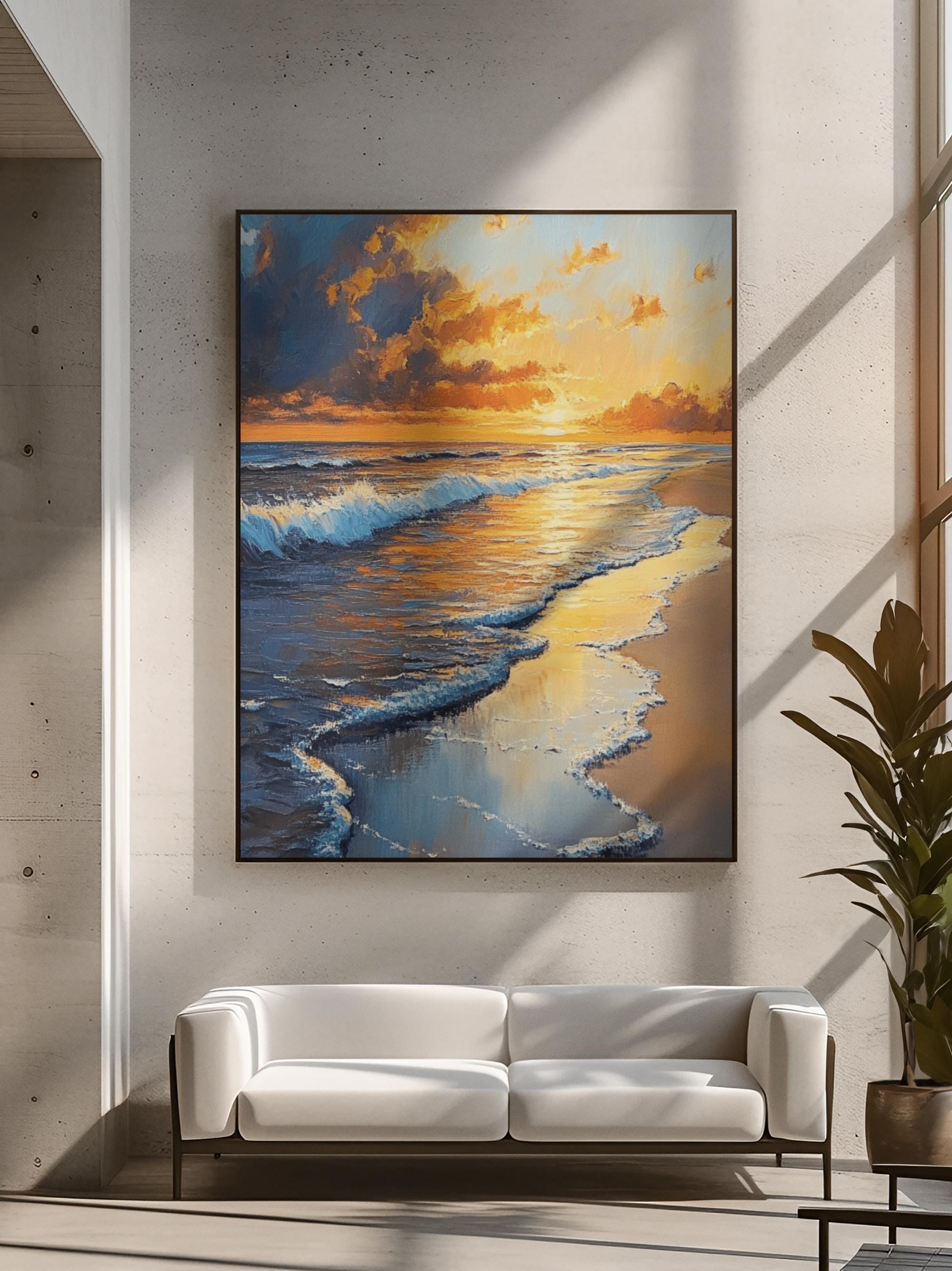 Sunset Beach Canvas Print Coastal Seascape Wall Art Ocean Sunset ...