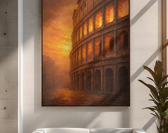 Roman Kolosseum Sonnenuntergang Leinwand Wand Kunst Antike Rom Wahrzeichen Architektur Gemälde Italien Reise Dekor Historische Stadt Landschaft Kunstwerk Geschenk