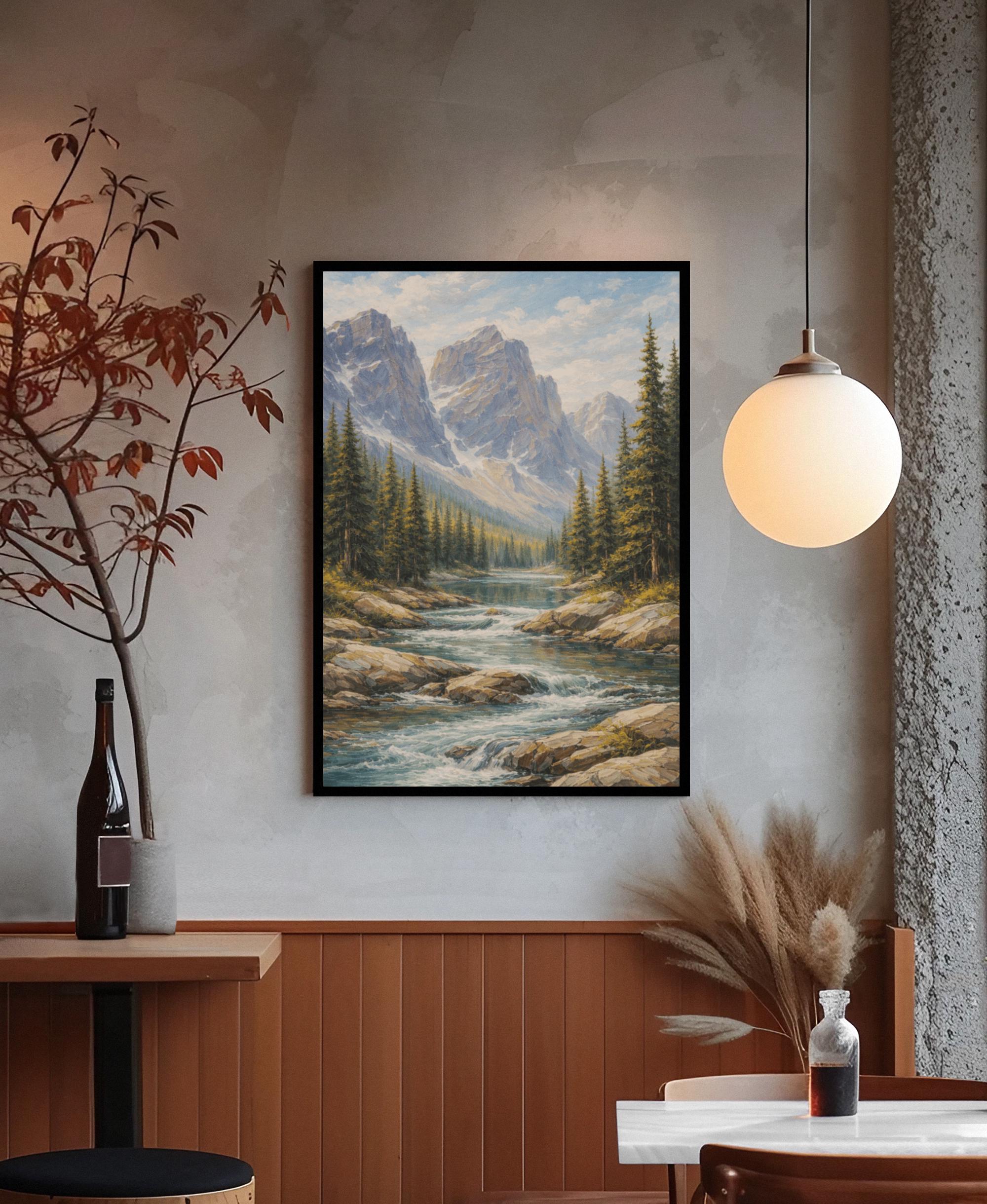 Alpine Mountain River Canvas Print Wilderness Landscape Wall Art Rustic ...