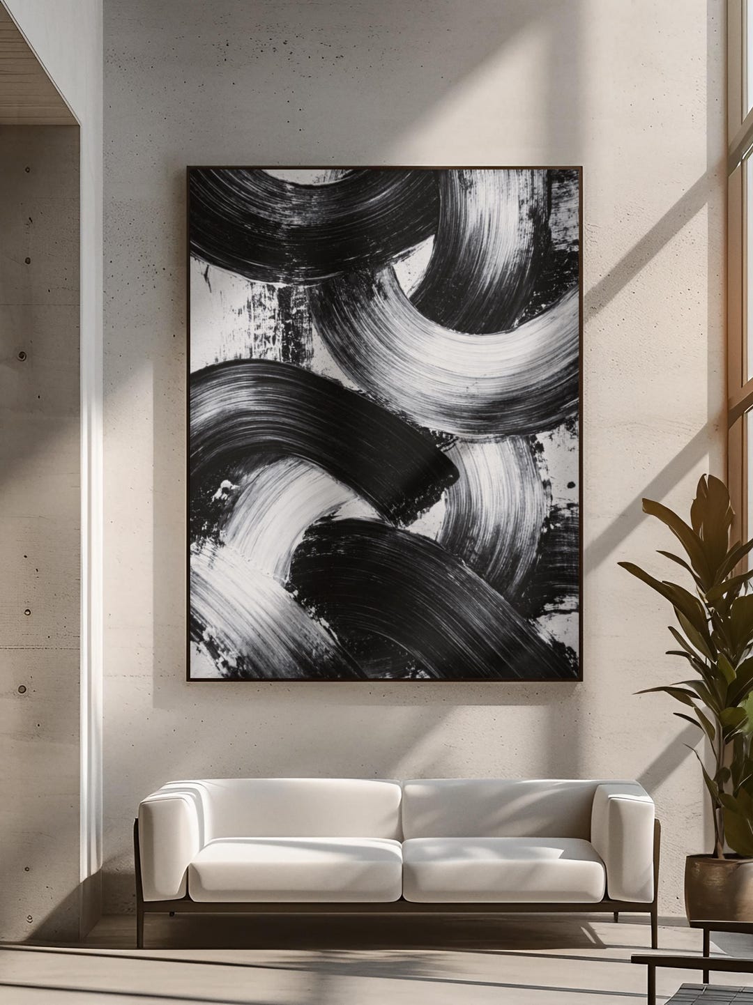 Black White Abstract Canvas Wall Art Modern Minimalist Brushstroke ...