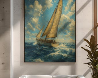 Sailboat Canvas Print Nautical Seascape Painting Coastal Ocean Reflection Wall Art Beach House Summer Seaside Inspired Maritime Artwork Gift