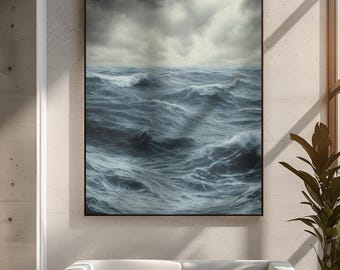 Misty Ocean Canvas Print Minimalist Seascape Wall Art Coastal Nautical Painting Tranquil Ocean Waves Decor Neutral Beach House Artwork Gift
