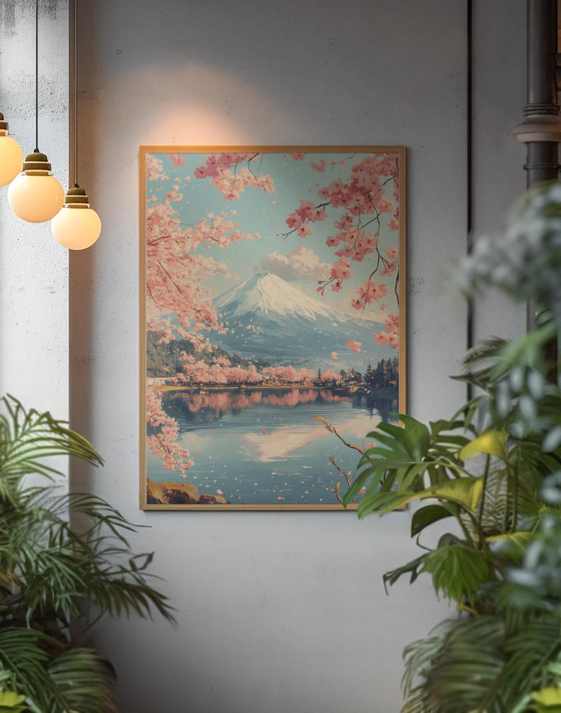 Mount Fuji Canvas Print Japanese Ukiyo-e Cherry Blossom Wall Art ...