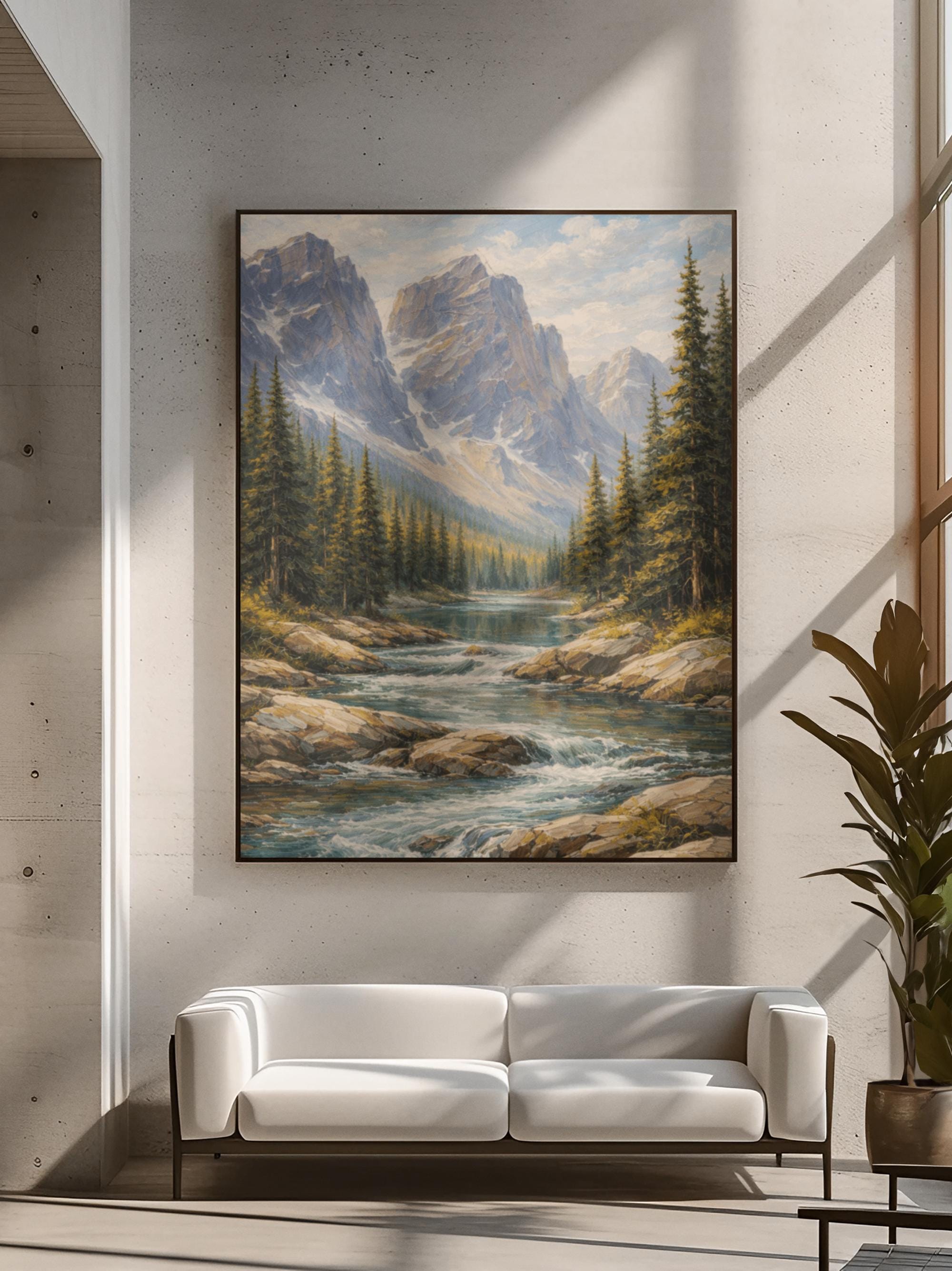 Alpine Mountain River Canvas Print Wilderness Landscape Wall Art Rustic ...