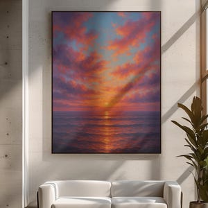 Horisont, Ember Glow, Abstrakt, Solnedgång, Canvastavla, Väggkonst, Hav, Himmel, Målning, Livfull, Varm, Modern, Kustkonst, Samtida, Heminredning, Uttalande