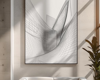 Modern Architecture Line Drawing Geometric Building Wall Art Black Ink Abstract Design Minimalist Contemporary Artwork Architectural Decor