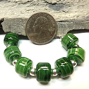 Rosiescreations Handmade Lampwork Beads - SRA - Tri Green Drops