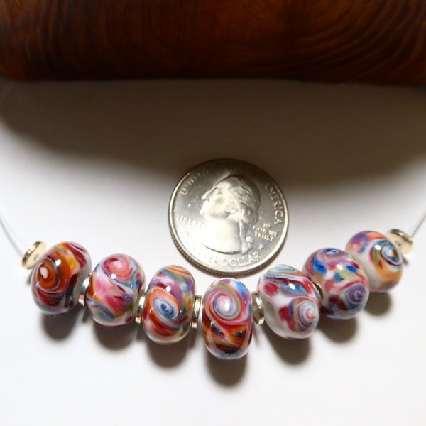 Rosiescreations Handmade Lampwork Beads - SRA - Multi Pinks + Blues - Twist