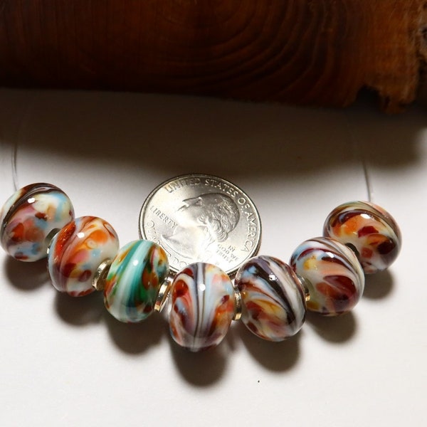 Rosiescreations Handmade Lampwork Beads - SRA - Feather Donuts - Multi Color - Teal
