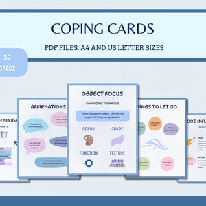 Tarjetas para afrontar la ansiedad, estrategias de afrontamiento, tarjetas de conexión a tierra, alivio de la ansiedad, herramientas terapéuticas, tarjetas de regulación emocional, herramientas psicológicas, TCC