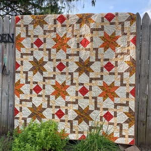 Fall throw quilt, quilted blanket, Fall colors quilt, Autumn quilt, Star throw quilt, Fall patchwork quilt, warm color quilt, Fall decor