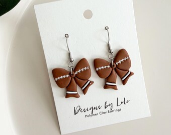 Football Bow Dangle Earrings | Polymer Clay Football Earrings | Football Gift | Football Mom