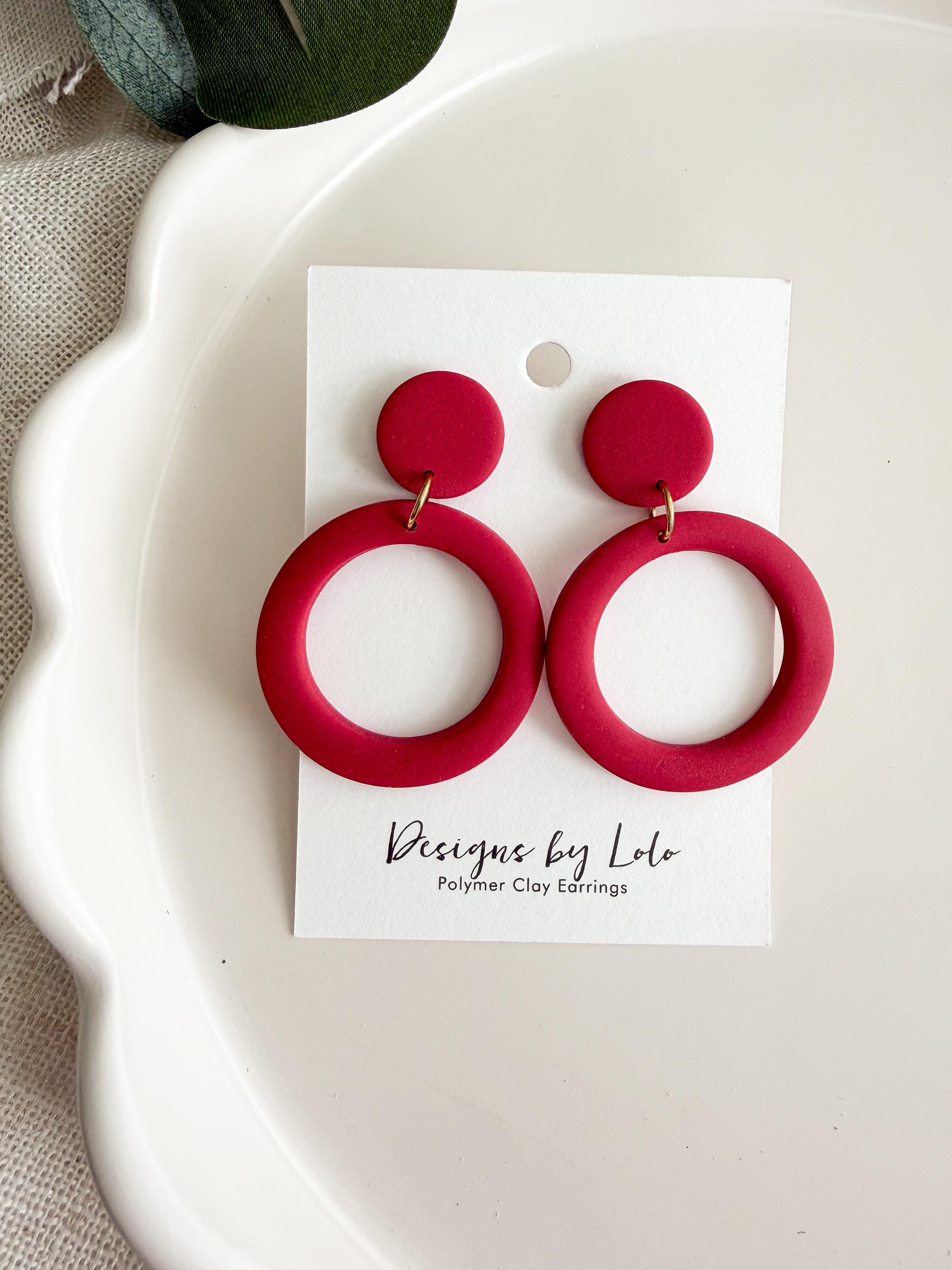 Red Hoop Dangle Earrings