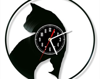 Personalized Vinyl Record Cat Wall Clock: Modern Home Decor (12 inch)
