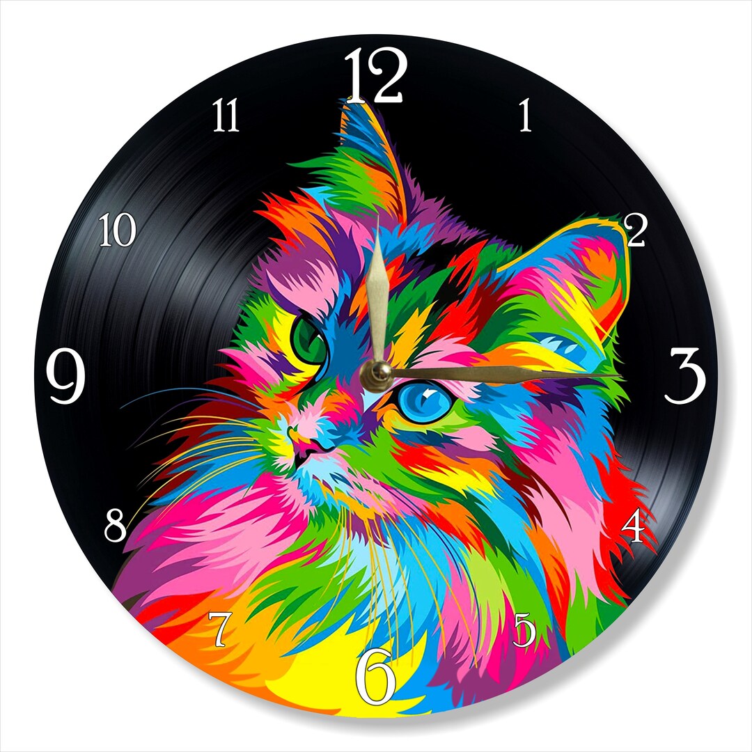 Colorful Cat Clown Acrylic Wall Clock - Whimsical Decor