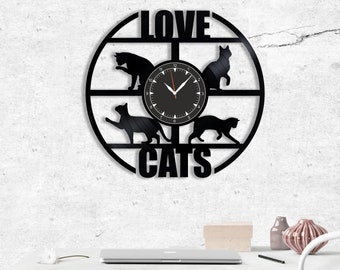 Cat Wall Clock: Vinyl Record Modern Home Decor