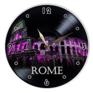 Roma Wall Clock Painted 12" made out of Vintage Vinyl Record, Roma Wall Decor, Modern Wall Decor, Idea Home Decor, Awesome Gift