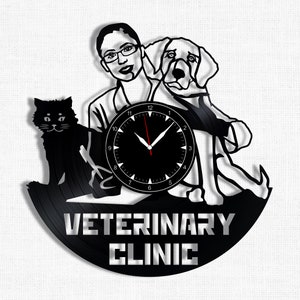 Veterinary Clinic Vinyl Record Wall Clock: Modern Pet Decor